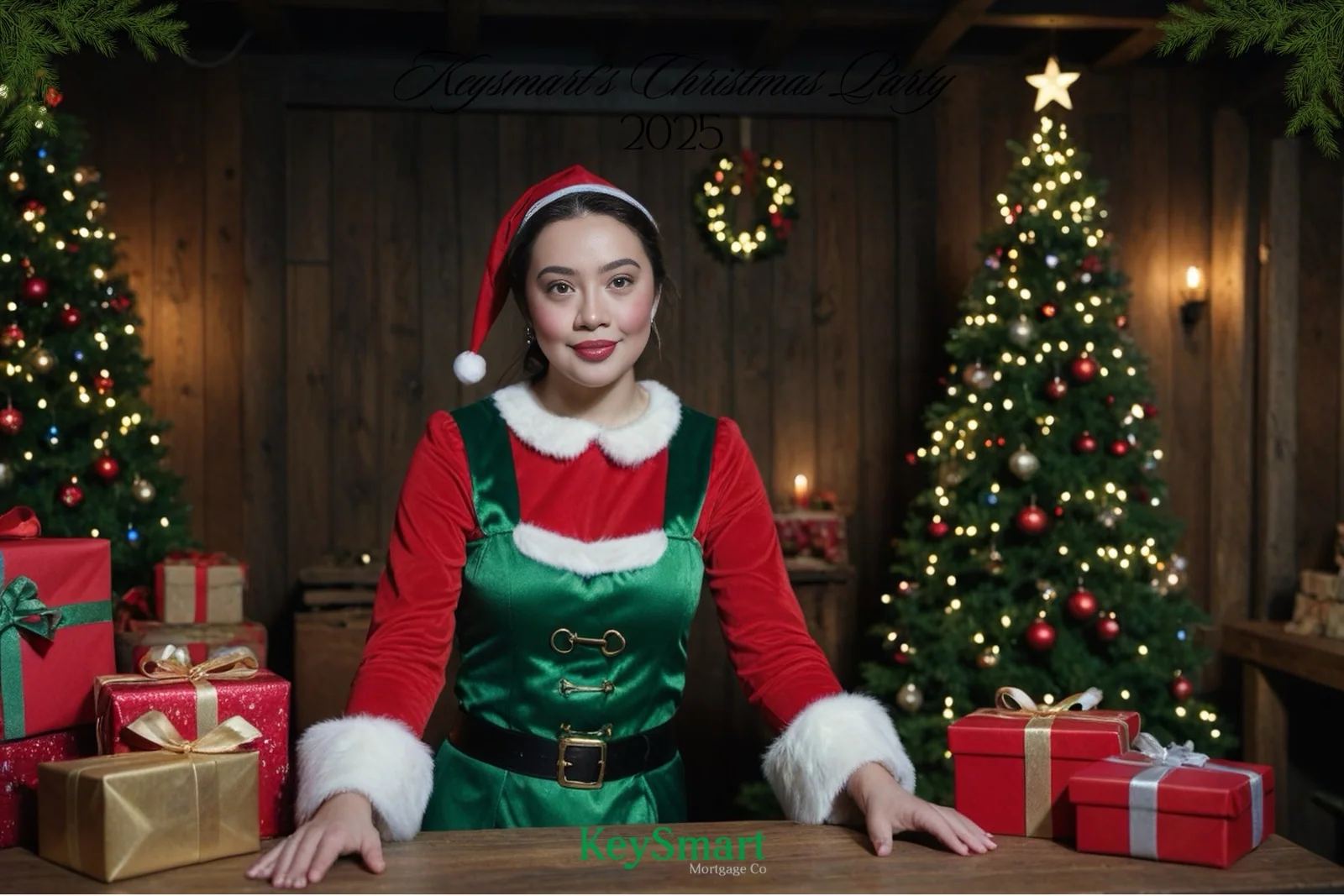 Guest transformed into a custom holiday elf scene at the KeySmart party by Images & Creations