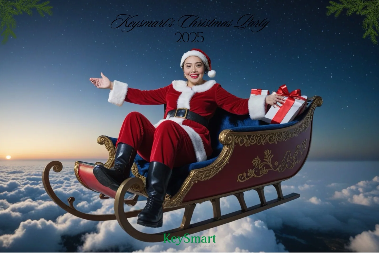 Custom KeySmart Santa sleigh portrait created at the company holiday party by Images & Creations