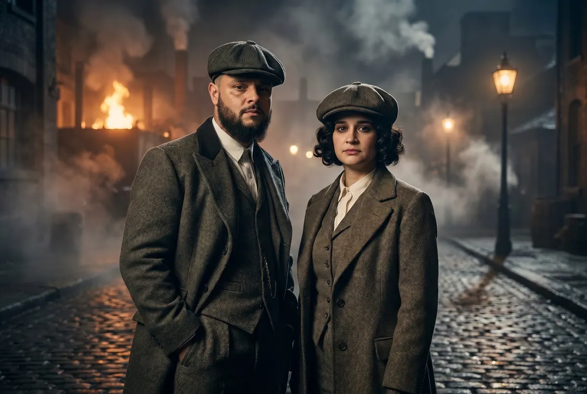 Couple transformed into a cinematic vintage noir portrait
